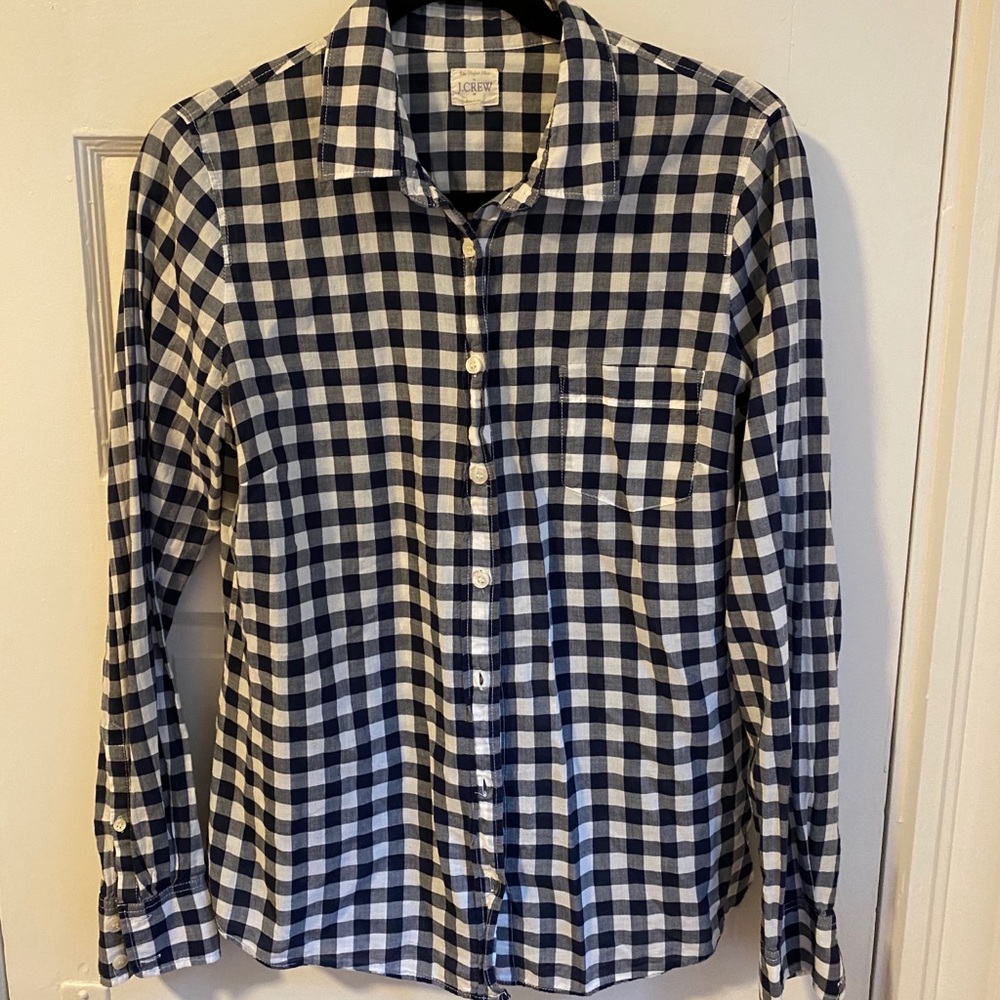 J. Crew Perfect Shirt in blue gingham, M